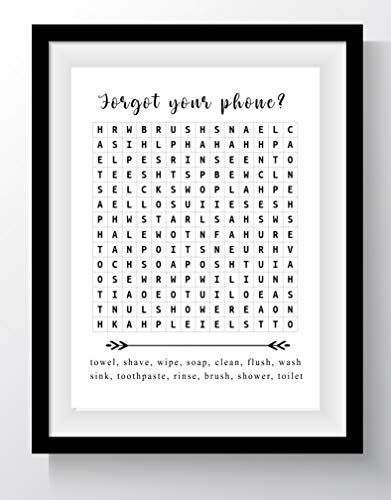 Funny Bathroom Word Search Puzzle Wall Art - 11x14 UNFRAMED Black and White