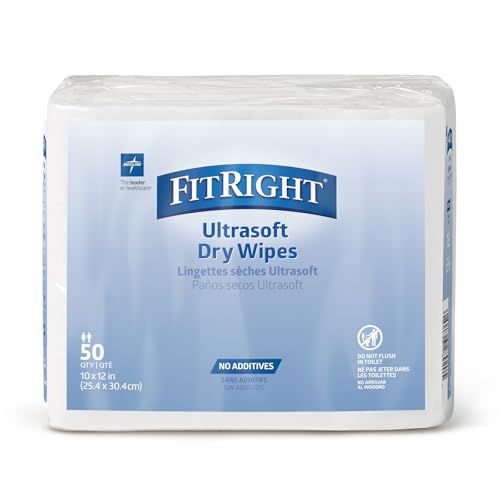 Medline Ultrasoft Absorbent Dry Cleansing Wipes, Hypoallergenic and Fragrance-Free, 10