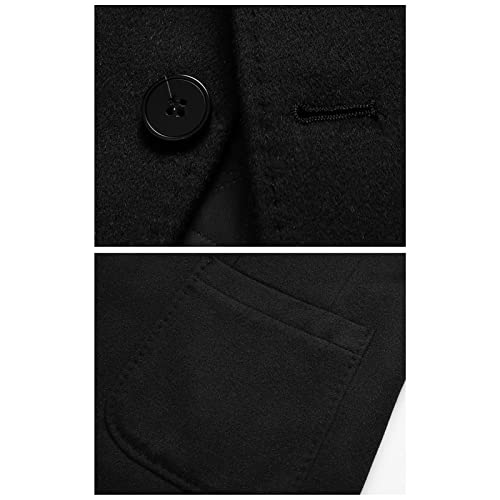 Men's Casual Wool Suit Blazer Two Button Tweed Lightweight Sport Coat Notched Lapel Slim Fit Daily Jacket Black #TOP5