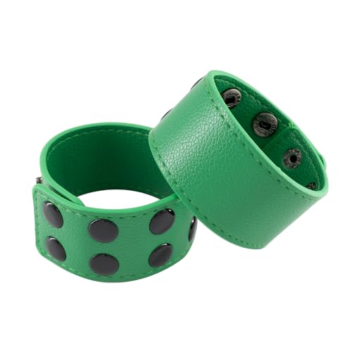 QUYUWOWO Wristband Wrist Armor Leather Bracers Adjustable Armband Harness Belt for Men Women 2PCS (Green-Wristband)