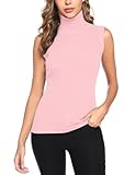 Totatuit Women's Spring Sleeveless Turtlenecks Tops Mock Neck Ribbed Solid Pullover Tank, Pink, X-Large