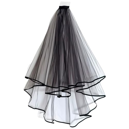 Véu Preto de Noiva Longo Duplo Com Presilha pra Fixar no Cabelo pra Fantasia Cosplay Cadáver Viúva N