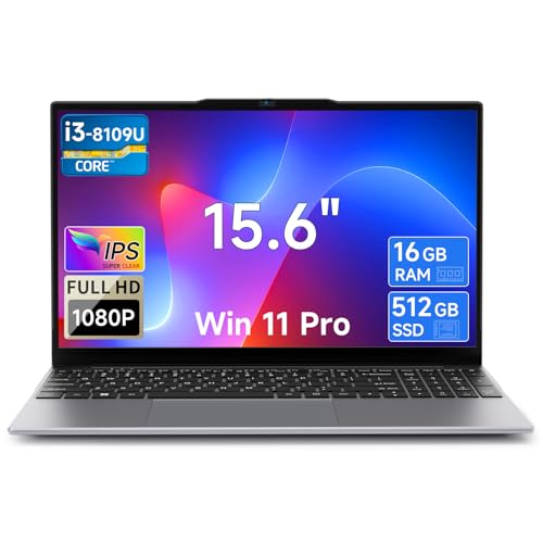 BMAX Laptop 15,6' FHD IPS Display, Core i3-8109U up to 3.6 GHz Win 11 Pro Notebook, 16 GB RAM 512 GB SSD, 5G WiFi, USB 3.0, HDMl, Laptop für Studenten und Büro, Deutsche Tastaturschutzfolie