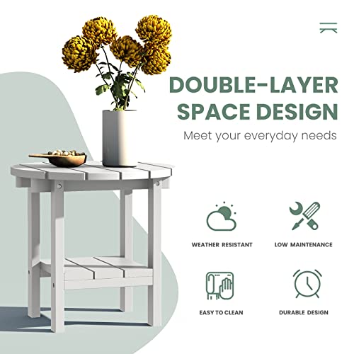 Serwall Round Adirondack Side Table Double End Table- White #TOP3