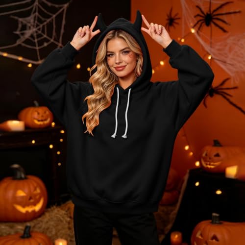 Elneeya Halloween Hoodies for Women Cute Devil Horns Work Fall Sweatshirt - image 2