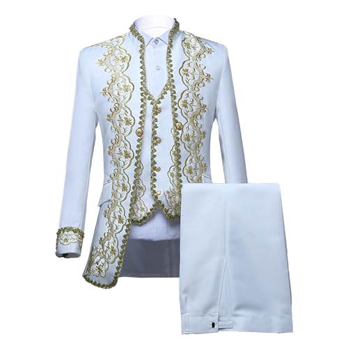 Men's Tailcoat Formal Blazer Set Jacket Vest Pants 3-Piece Suits Embroidery 1 Button Wedding Prom Tuxedo Suit