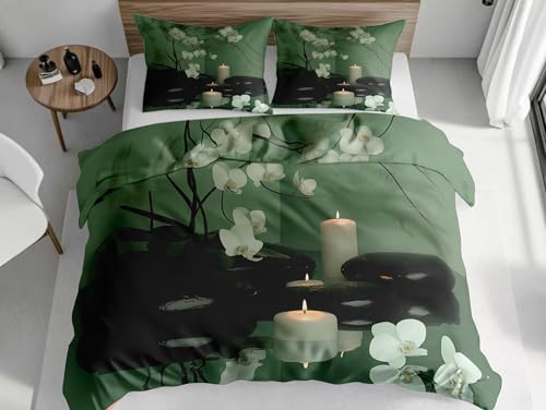 SKOEUI Housse de Couette Chaude Orchidée Zen House de Couette Imprimée Parure de Lit Microfibre 140x200cm Literie et Taies d'oreiller avec Fermeture à...