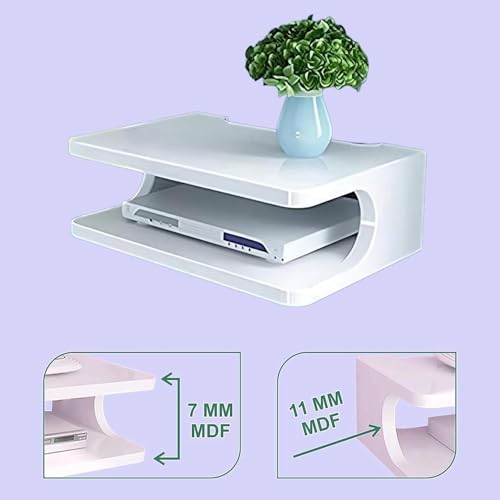 Image of Floating Wall Mounted TV Shelf for Set Top Box, WiFi Router, Gaming Console & Decorative Items | Modern Wall Storage Rack for Living Room, Bedroom & Office (White)