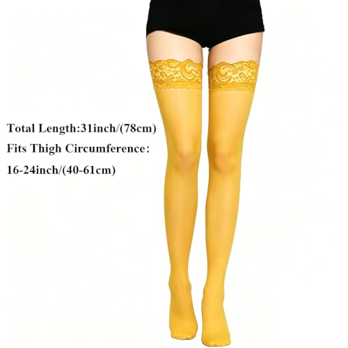 Image of Thigh High Stockings Lace Top, Women's Semi Sheer Sexy Stay Up Halloween Lingerie Thigh High Stockings