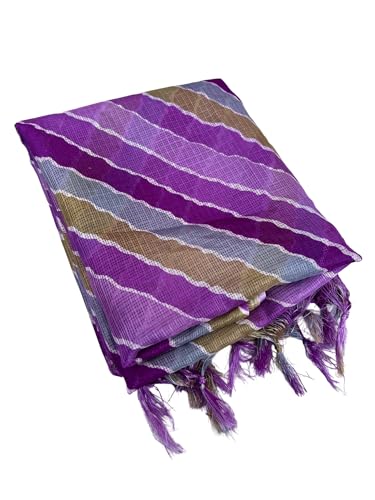 Image of Women's Cotton Blend Striped Print Dupatta with 2.20 Meters | Women's cotton printed dupatta with tassels
