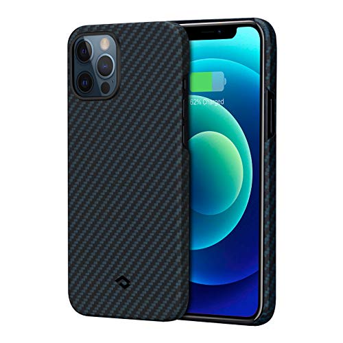 PITAKA Magnetic Aramid Fiber Case for iPhone 12 Pro Max 6.7" MagEZ Case Slim Lightweight Aerospace-Grade Protective Cover Compatible Matte Smooth Touch Supports Wireless Charging-Black/Blue (Twill)