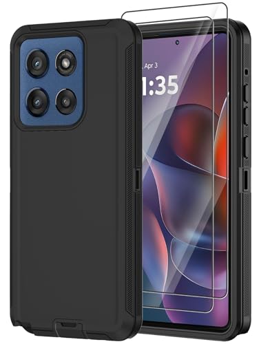 Annymall for Motorola Moto G Stylus 2025 Case with 2X Screen Protector, Heavy Duty Shockproof Drop Protection 3-Layer Cell Phone Cases, Military Grade Full Body Rugged Bumper Protective Cover (Black)