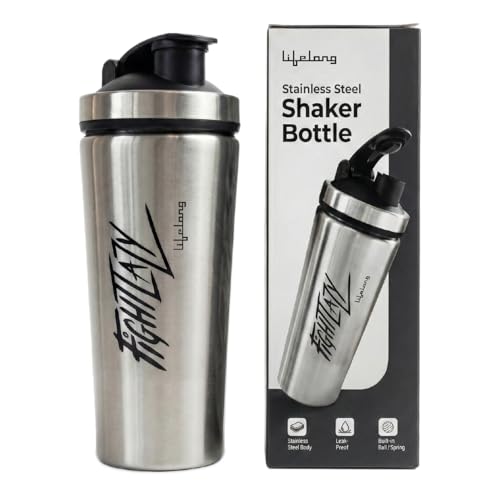 Image of Lifelong Steel Gym Shaker Bottle | Stainless Steel Protein Shaker | 100% Leakproof Sipper Bottle | Pre Workout Shaker with Measurement Markings | Protein Shake Mixer Bottle | 750 ml