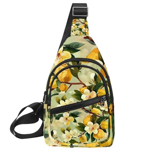 Riñonera cruzada para correr y viajar con diseño de flor de pera amarilla 1