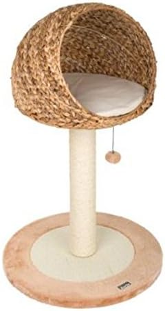 Elegant Round Woven Cat Tree Made From Hand-woven Banana Leaf - Very Sturdy Activity Tree With Extremely Durable Scratching Post and Cosy Sleeping Bed