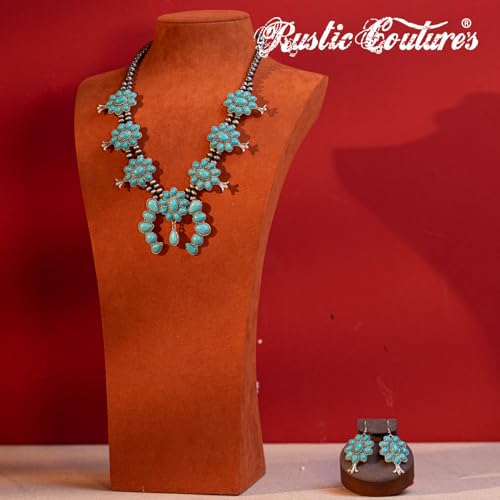 Image of Montana West Turquoise Necklace & Dangle Earring Jewelry Set for Women | vintage oxidized silver craft,Iconic cowgirl jewelry set for country concerts,ranch styling& daily wear,with branded gift box