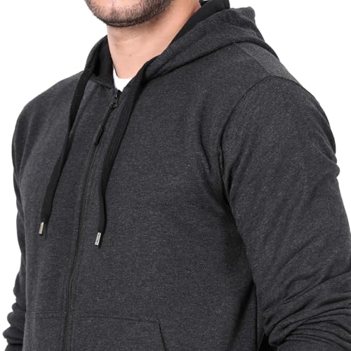 Image of Scott International Men's Solid Cotton Regular Fit Hoodies Sweatshirts with Zipper Stylish Winter Wear with Hood & Pockets Charcoal (X Large)