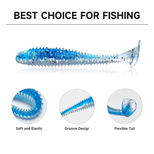 Soft Fishing Lures(96 Pcs), 3\" Paddle Tail Swimbaits Soft Plastic Lures, Unique Vibrating Swim Action for Trout Crappie Walleye Sea Bass(96 Pcs, 8 Colors)