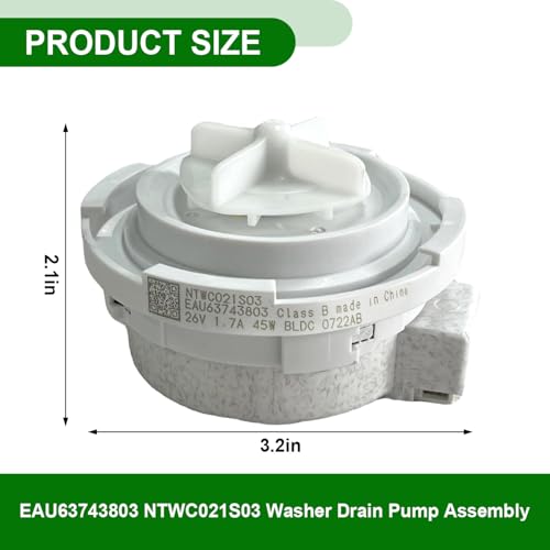 Image of EAU63743803 NTWC021S03 Drain Motor Pump Compatible with LG Washer Drain Pump WM3400CW,WM3500CW,WM3600HVA,WM3600HWA,WM3700HVA,WM3700HWA,WM3700HRA-Replace EAU63743803 NTWC021S03,DC26V 1.7A 45W