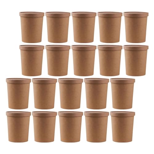 PATKAW 25 Juegos Copa Odén snackycup Taza de Sopa con Tapa Tazas de café Helado con Tapas Reutilizable Mantener la Taza Cajas Vasos de Comida para Llevar Tazas de Helado Papel Kraft Brown