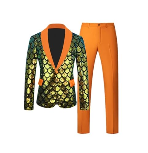 Men Sequin Suit 2 Piece Set Wedding Dance Party Stage Dress Suit Slim Blazers Jacket and Pants B M