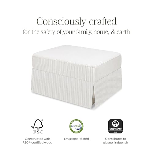 Image of Namesake Crawford Gliding Ottoman in Fog Chatham Stripe Performance Eco-Weave, Water Repellent, Greenguard Gold & CertiPUR-US Certified