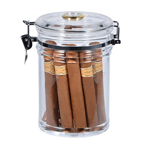 Volenx Acrylic Cigar Humidor Jar with Hygrometer, Clear Cigar Storage Container Canister, Holds
