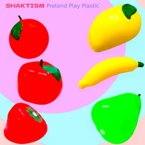 Image of SHAKTISM Pretend Play Plastic Fruits and Vegetables Toys for Kids, Kitchen Food Cooking Toy Set, PVC Material, Realistic Learning Playset for Boys and Girls (Fruit 6Pc Set)