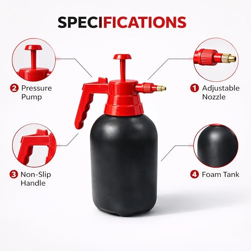 Image of MIKANIX Manual Pressure Spray Bottle for Gardening & Cleaning | Hand Pump Water Sprayer with Adjustable Nozzle | Multipurpose Plant Mister for Indoor & Outdoor (2L, Black)