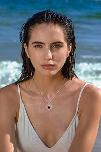 Eudora January Birthstone Necklace For Women Girls Mothers, 925 Sterling Silver Ruby Necklaces Heart Pendant I Love You Jewelry, Anniversary Birthday Gift For Her Wife Mom Daughter Grandma Sisters #TOP7