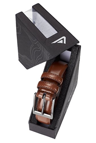 Sportoli Men's Classic Stitched Genuine Leather Uniform Dress Buckle Belt - Tan - Size 44 (Waist 42)3