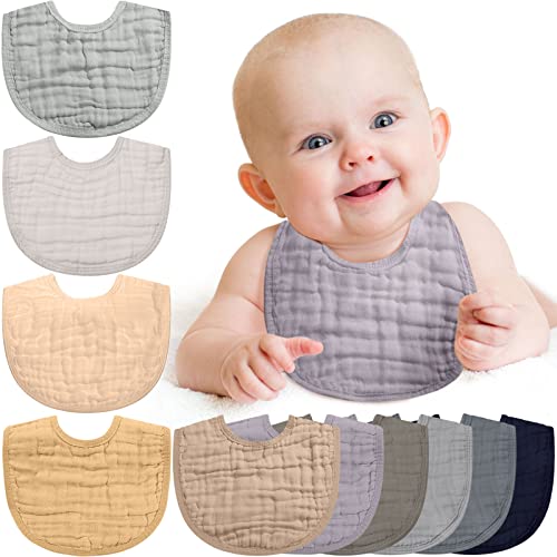 Image of Tatuo 10 Pieces Muslin Baby Bibs Cotton Burping Cloth Bulk Adjustable Newborn Bandana Drool Bibs for Baby Boy Girl(Vivid Color)