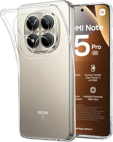 Captor Cover Xiaomi Redmi Note 15 Pro 5G, Custodia Trasparente in Silicone Morbido, Sottile, Anti-Graffio, Protezione Fotocamera, Anti-Ingiallimento, Resistente per Cover Redmi Note 15 Pro 5G