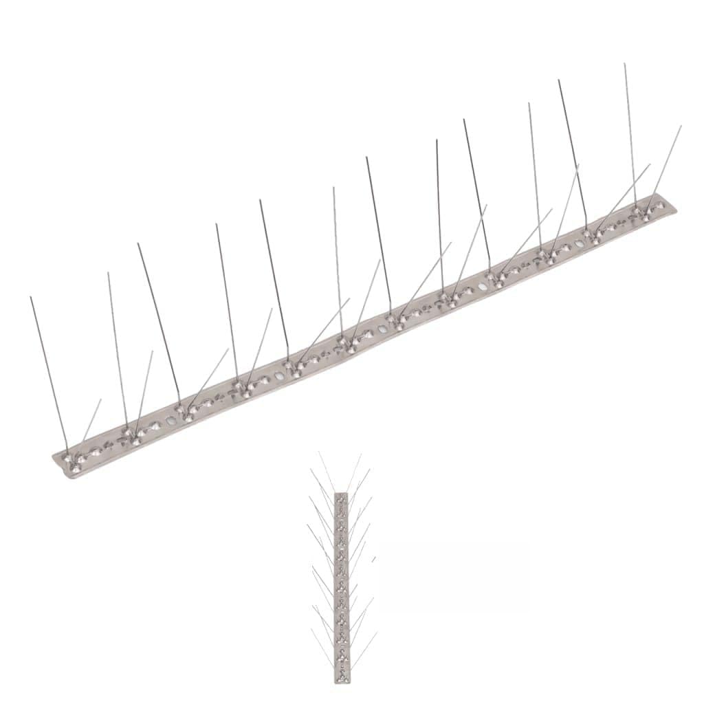 Juego de 20 púas antipalomas de acero inoxidable, 10 m, 4 filas, para jardín, terraza, balcón, desván, ahuyentador de animales, antipájaros, sin veneno, resistente a la intemperie, defensa