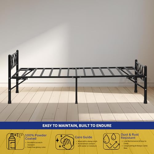Image of DELITE KOM Mario Foldable Metal Bed | Single Size (6.41ft x 3ft) | Portable | No Installation | Strong Steel Frame | Powder Coated | Heavy Load | for 75 inchx36 inch Mattress | Glossy Black | 1 Year Warranty