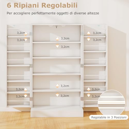 RELAX4LIFE Armadio Alto Portasuperiore 104 CM a 2 Ante con Ripiani Regolabili, Dispositivo Anti-ribaltamento, Dispensa per Cucina, Camera, Garage (BIANCO) - immagine 5