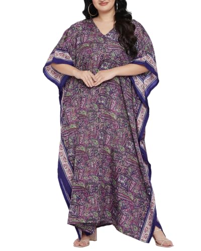 Image of Oussum Women Polyester Casual Long Plus Size Beach Caftan Cover Up Maxi Dress 1X-3X Summer Kaftan Dresses for Women