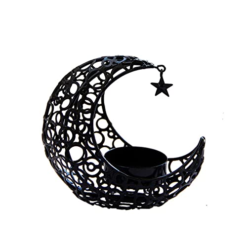 Hosoncovy Portavelas decorativo de metal con forma de luna, para el hogar, el jardín o la boda (negro) Cover