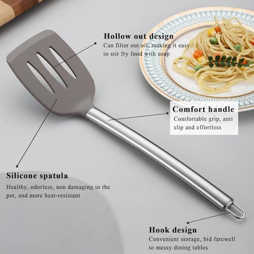 Reanea Silicone Spatulas Set 2 Piece, Reanea Slotted Turner, Solid Turner, Stainless Steel Handle Kitchen Spatulas For Nonstick Cookware, Dishwasher Safe, Easy To Clean thumb #3