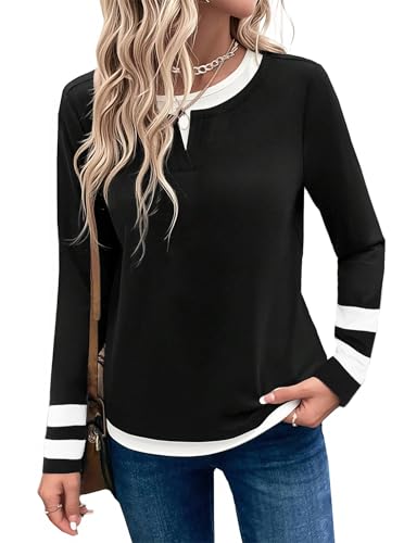 LilyCoco Womens Long Sleeve T Shirt Crewneck Color Block Casual Shirts