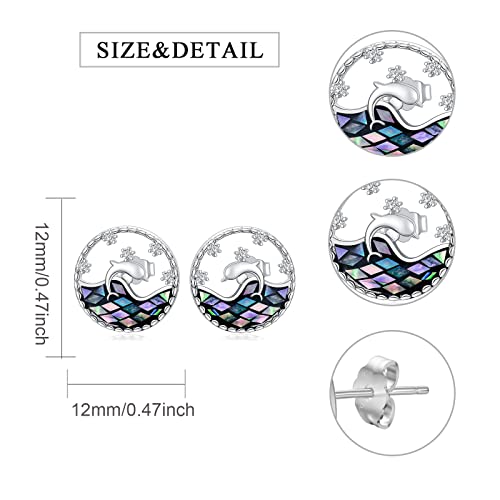 Flpruy Dolphin Earrings 925 Sterling Silver Dolphin Gifts For Women Dolphin Studs Ocean Waves Earrings Natural Shells Jewelry Gifts For Women Girls Mom Girlfriend #TOP2