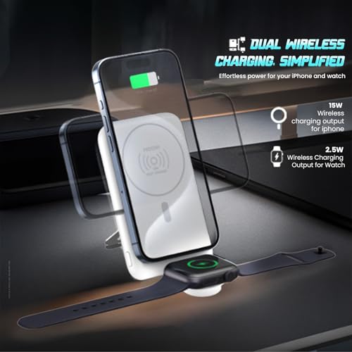 Image of MOOSH Magsafe Portable Charger Slim 10,000mAh, 3 in 1 Magnetic Battery Pack 15W Ultra-Fast MagSafe Compatible Portable Charger Ergonomic Design Flip iWatch Charger for iPhone16 /15 /14 /13 /12 Series