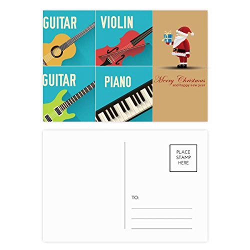 Cartes postales pour guitare violon piano et Père Noël de fin d'année