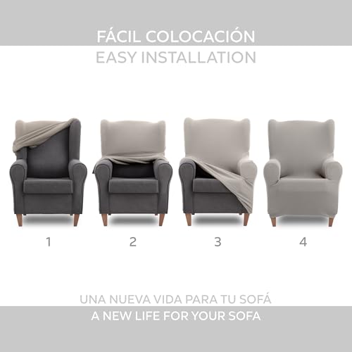 Miniatura 5 de Textilhome Funda De Sillón Orejero Elástico Teide, 1 Plaza De 70 A 100 Cm, Cubre Sofa Protector Universal Ajustable Con Espuma Antideslizante, Color Marfil - Protección Y Ajuste.