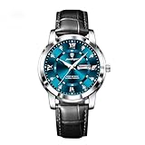 Poedagar Lusso Affari Uomini Orologio Impermeabile Luminoso Settimana Data Moda Classico Uomo Orologio Da Polso In Pelle Sport Uomo Orologi, Argento Blu