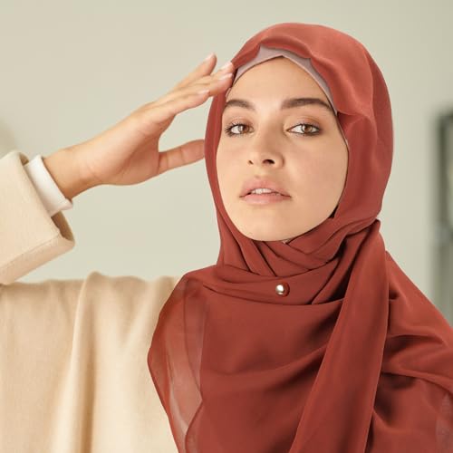 4 Set Muslim Hijab Scarfs with Magnetic Pins Chiffon Head Wrap Scarf for Women Soft Head Scarves Long Wraps Muslim Scarf Strength Hijab Pins Ramadan Outfit for Women4