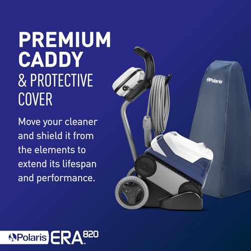 Image of Polaris ERA 820 Robotic Pool Cleaner with Cyclonic Vacuum, Dual Brushes, 60ft Swivel Cable, Large Canister, Caddy & Cover - for In-Ground Pools