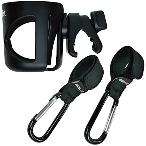 Spar Set - Babies1st Getränkehalter Kinderwagen, Schraubklemme mit Anti-Rutsch Einsatz + Kinderwagen Haken aus Aluminum mit Klettband aus Polyester (2 St.) Cover