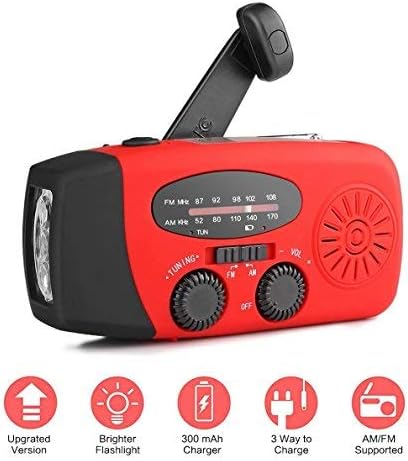 CZAING Wind Up Solar Radio, Survival Hand Crank Dynamo AM/FM Emergency Weather Radio, with Rechargeable USB Phone Charger, LED Bright Flashlight, use for Household and Outdoor Camping, Hiking
