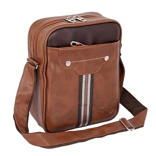 Storite Elegante bandolera acolchada de piel sintética de 9.7 pulgadas, para viajes, oficina, negocios, mensajero de un lado para hombres y mujeres (25 x 20 x 7 pulgadas, marrón bronceado), marrón